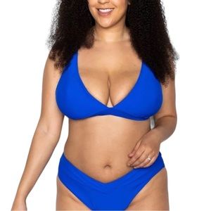 Ivory Rose Fuller Bust High Apex Plunge Cobalt Royal Blue Underwire Bikini Top